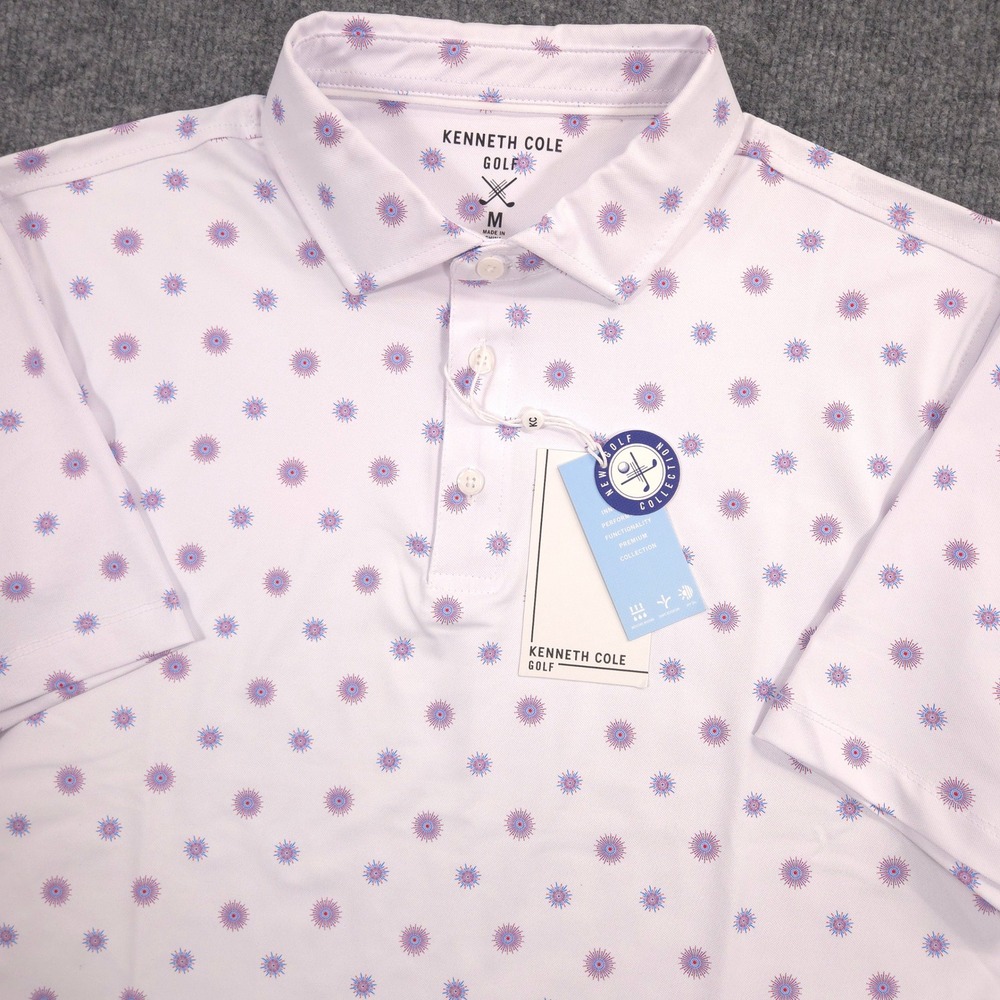 Kenneth Cole Golf Polo Shirt Mens M Illuminating Lights AOP Performance UPF NEW